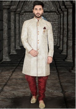 DESIGNER DEEP CREAM INDO WESTERN SHERWANI